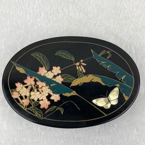 VTG Japanese Lacquered Floral and Inlay Butterfly Decorative Trinket Box 5”